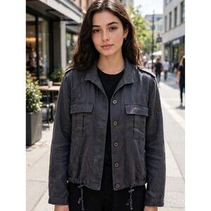 Rails Gray Star Embroidered Utility Jacket Linen Military Celestial Moon Witchy